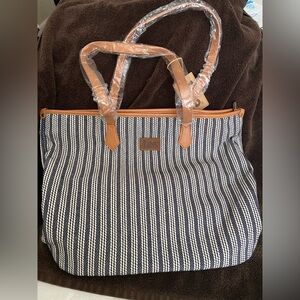 Lee & Montana West Collab Tan Trim Blue & White Tote Bag NWT